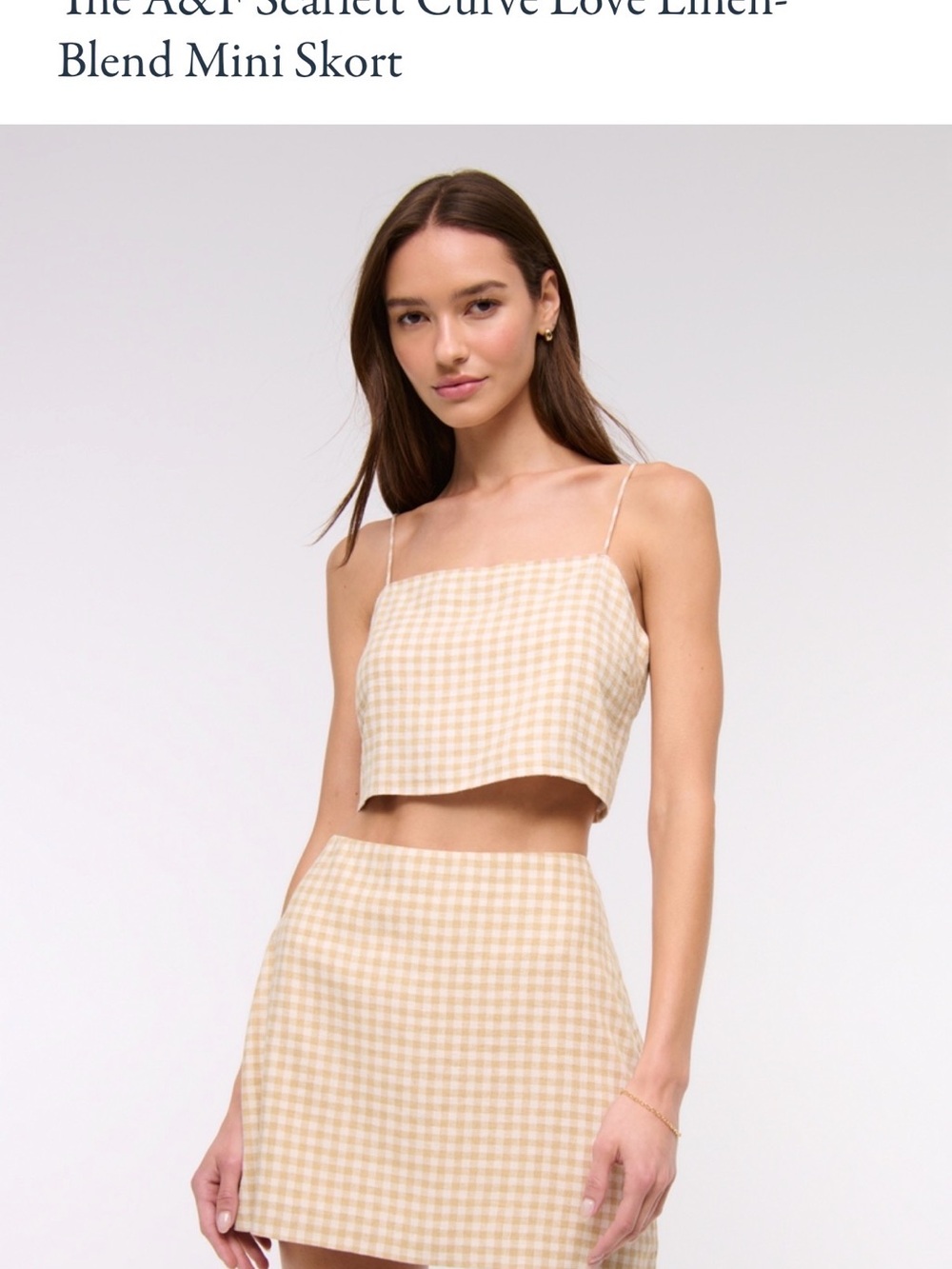 Abercrombie & Fitch Beige Gingham Linen-Blend Mini Skort